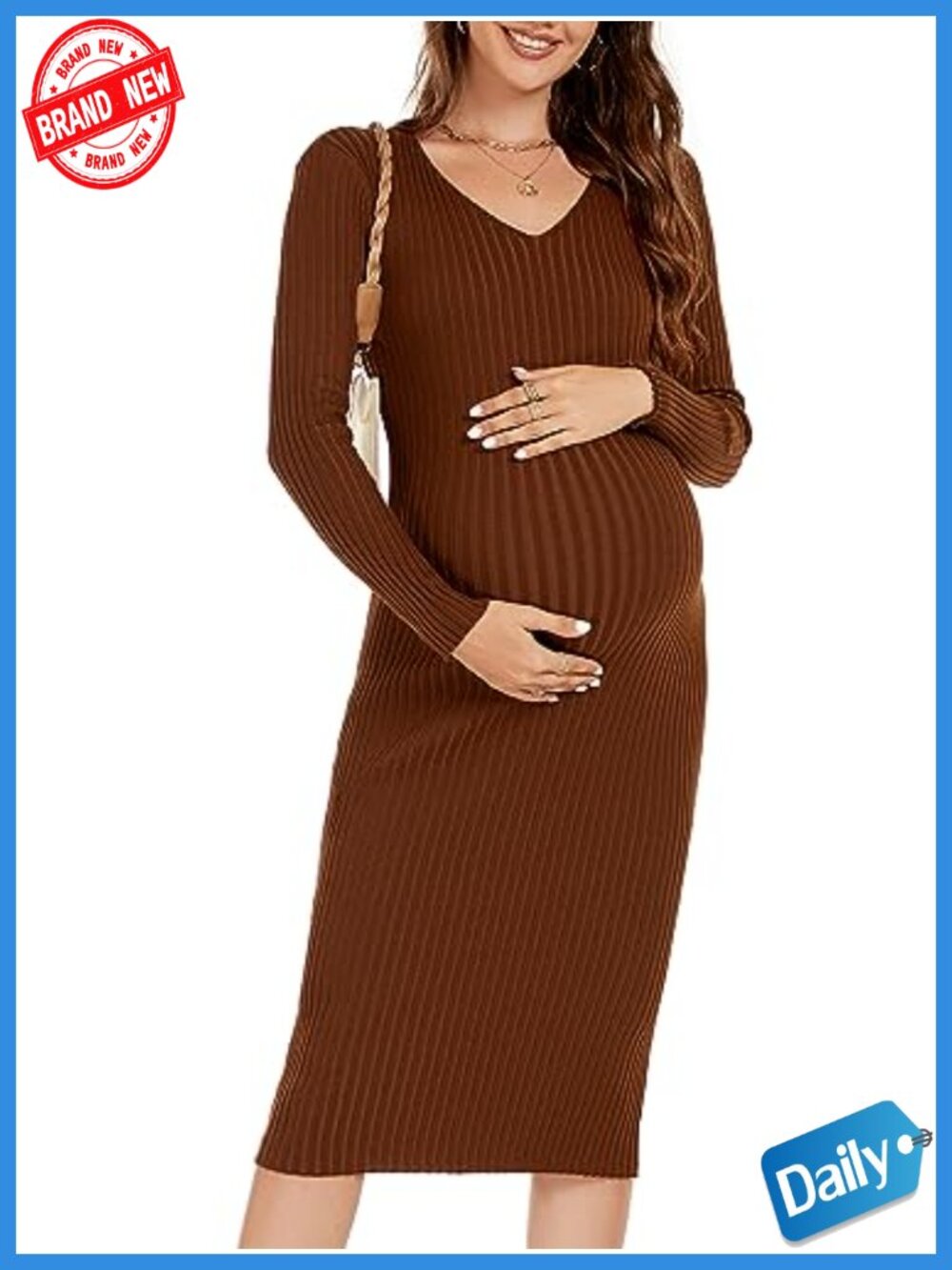 Maternity Sweater Dress Long Sleeve V-Neck Bodycon Knit Fall Winter Baby Shower